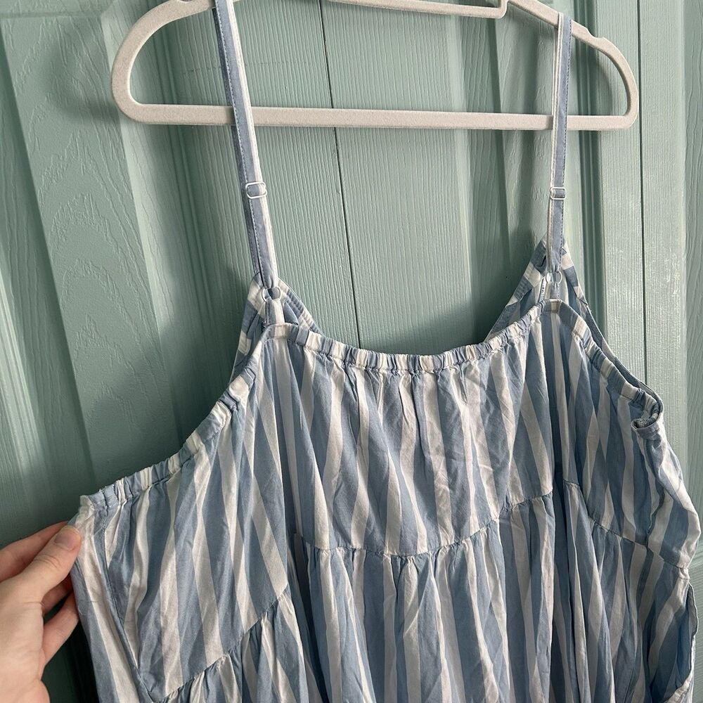 Old Navy Katherine Maxi Dress 4X Blue White Striped Tiered V-Neck Pockets‎ - Picture 9 of 11
